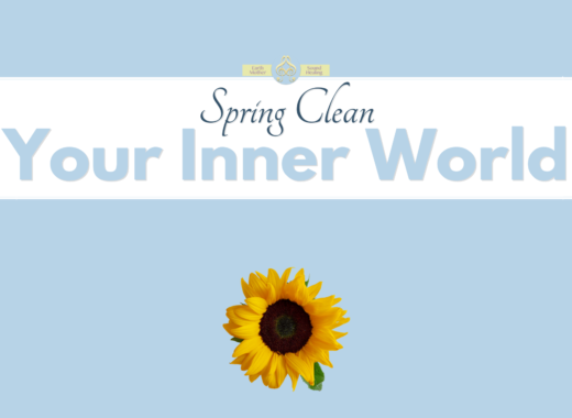 spring clean your inner world - earth mother sound healing - sunflower on pale blue background